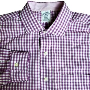 Brooks Brothers Men's 16‎ M/L Classic Fit Purple Gingham Button Down Dress Shirt